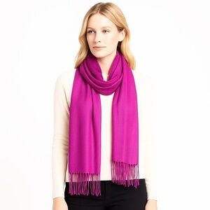 Bright Fuchsia Viscose Fringe Scarf | Soft Lightweight Wrap